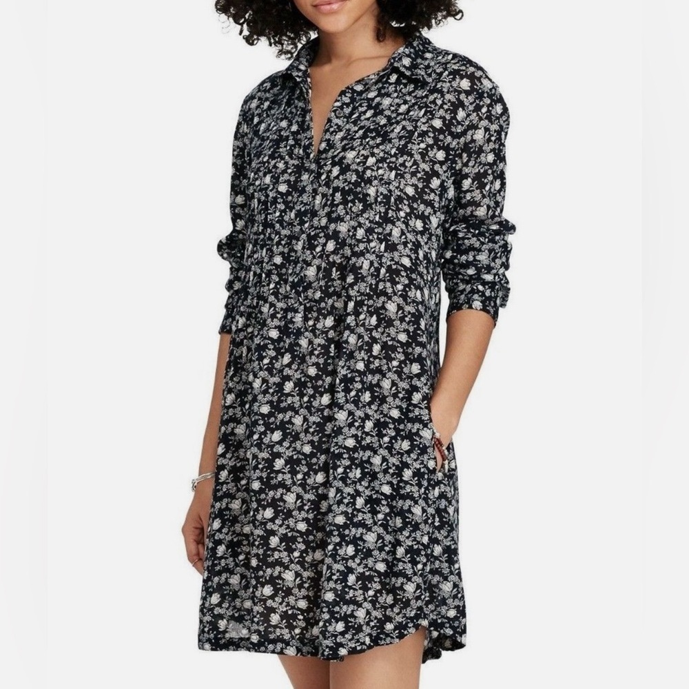 Denim & Supply Shirtdress Long Sleeves Lightweight Pockets Navy Ditsy Floral Med